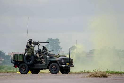 Soldiers with Jeep during combat operations