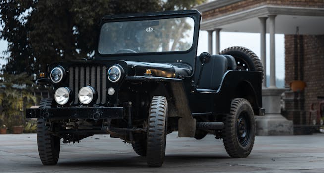 classic Jeep on a military backdrop