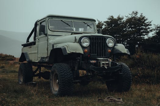 classic Jeep in a rugged terrain