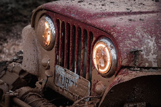 Jeep in a rugged off-road environment